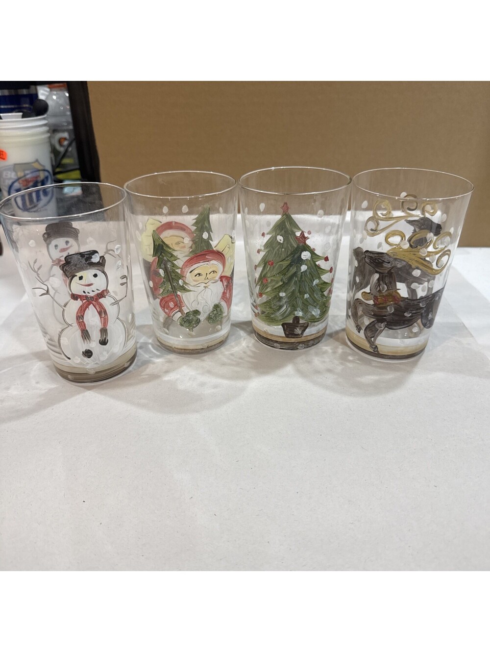Christmas Winter Wonderland 4 Pc Hiball Hand Painted Glasses Holiday Decor